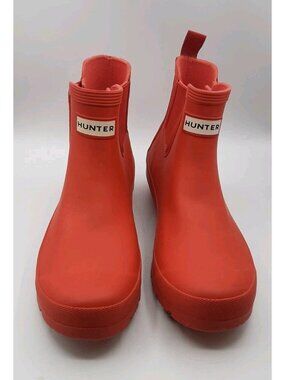Hunter Chelsea Rain Boots Women Size 10 Red Rubber Ankle Read
